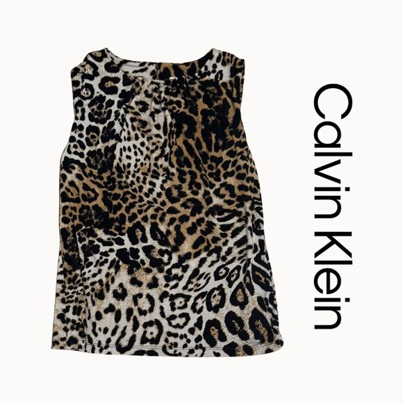 Calvin Klein Tops - Calvin Klein Animal Print Tank Top Blouse Black and Tan Size Small